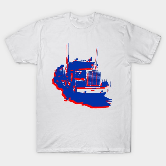 Freightliner classic 1980s big rig truck monoblock red, white and blue T-Shirt by soitwouldseem